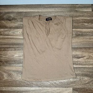 Tan Fitted Blouse with V-Neck